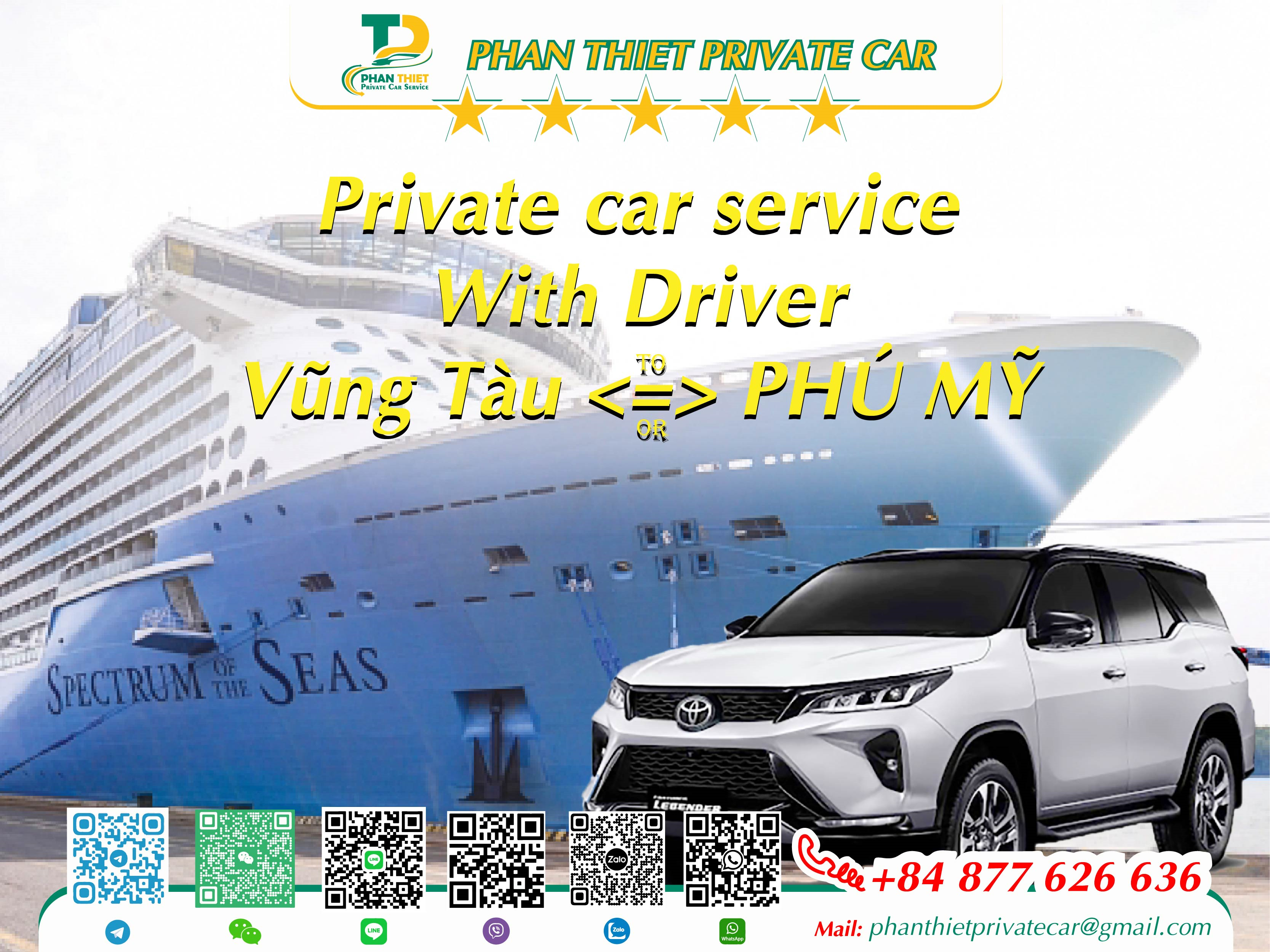 Car rental Vung Tau <=> Phú Mỹ (private car with driver)